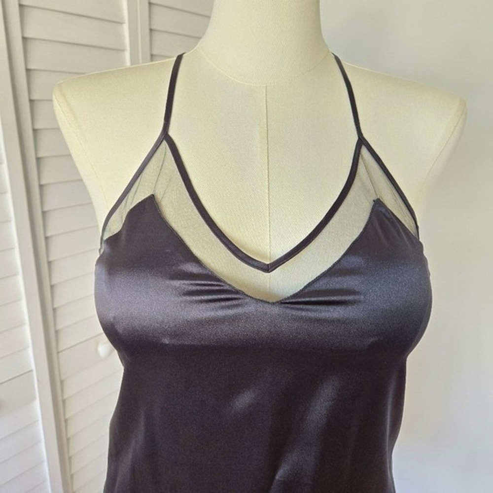 Black Satin Sheer Trim Cami Top Sze M Sexy Minimalist Clean Girl Wardrobe Staple - Picture 3 of 9